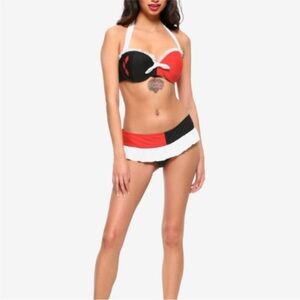 DC Comics Harley Quinn Licensed Bikini Ruffled Swim Bottom Black White Red Small